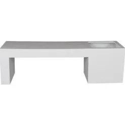 Bænk i hvid glasfiber med plantekumme - L.150x45x45cm