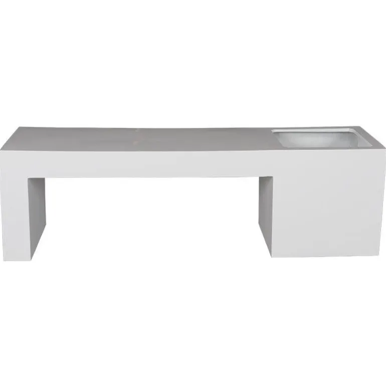 Bænk i hvid glasfiber med plantekumme - L.150x45x45cm