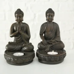 Buddha lysestager brun antik / SÆT