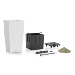 56cm + 75cm hvide krukker i polyrattan med selvvanding / OUTLET - 5stk