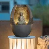 49cm Vandspil med lille Buddha siddende i kuppel med LED lys