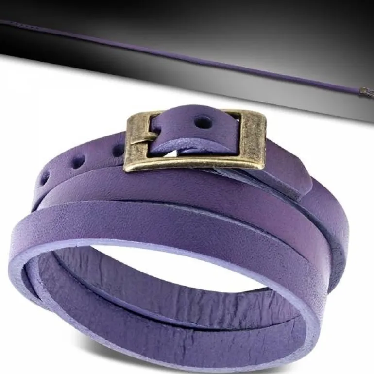 60cm Wrap Læderarmbånd - sort-brun-grøn-lilla