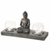 Dobbelt Buddha lysestage med 2 lysglas