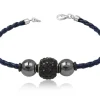 Flettet læderarmbånd / Sort krystal