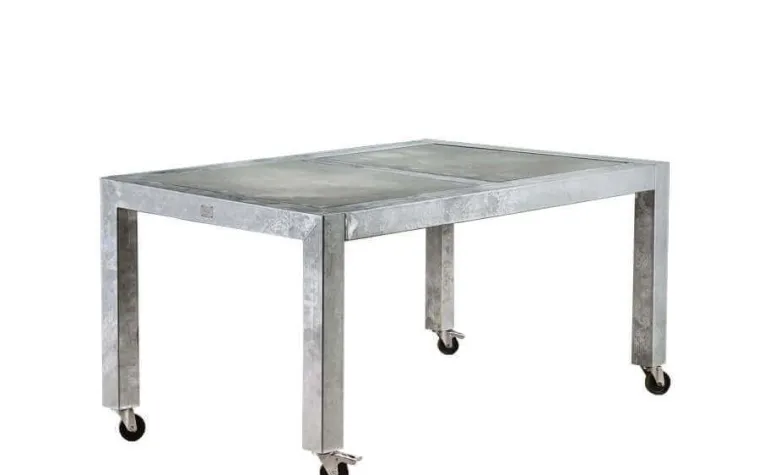 Galvaniseret havebord / spisebord med betonfliser og hjul