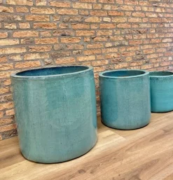 Green Jade - Glaseret cylinder krukke - Ø.40+Ø.50+Ø.60