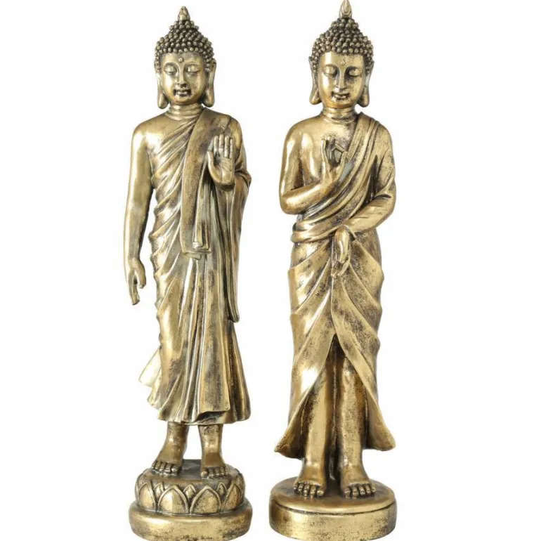 Høj 80cm Buddha figur i guld antik - SÆT