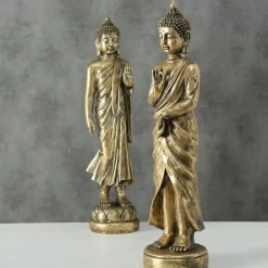 Høj 80cm Buddha figur i guld antik - SÆT