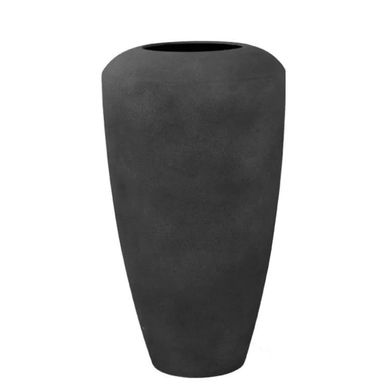 Høj 90cm sort mat vandtæt krukke i Fiberstone med let struktur
