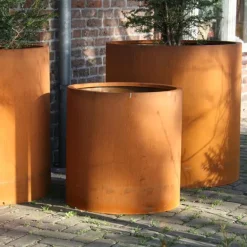 Høj Cylinder krukke i corten stål / Ø.60 - H.60+H.80cm+100cm+120cm