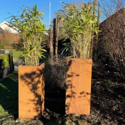 Høje rektangulære krukker med rust i corten stål - H.72 + H.95cm