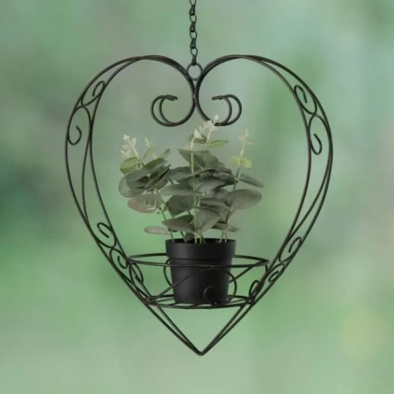 Hjerte i jern til blomsterpotter m/kæde / potteholder