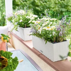 Hvide Lechuza altankasser / blomsterpotter med selvvanding - 50cm + 80cm / TILBUD 8stk