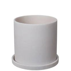 Hvid Rockstone urtepotte med underfad / låg - Ø.15+18+20+23cm