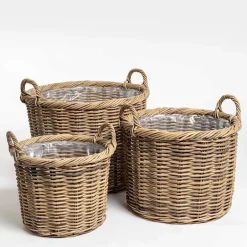 Krukker i rattan med plastindsats og twisted kant Ø.55cm / SÆT
