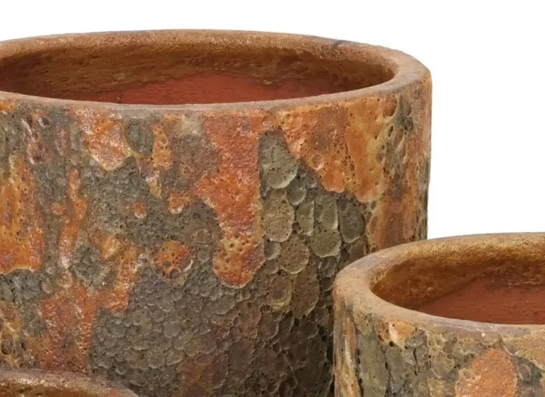 Lava look krukker i keramik / Rust eller Jade - SÆT