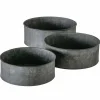 Lave runde metal plantepotter i zink look med ribber - Sæt