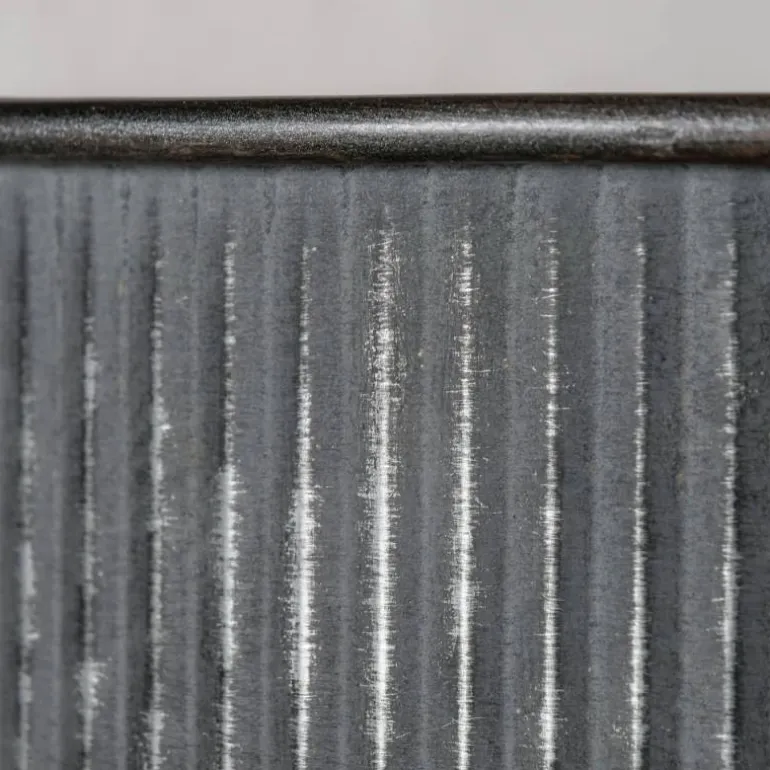 Lave runde metal plantepotter i zink look med ribber - Sæt