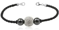 Læderarmbånd med blodsten og krystal