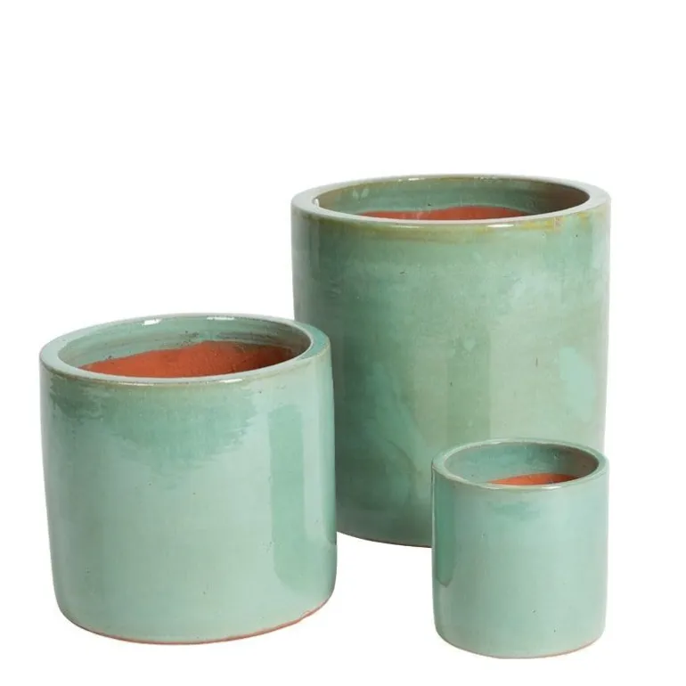 Light green glazed ceramic pots / sæt 3stk