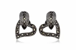 Marcasite sølv øreringe med hjerte / Victorian