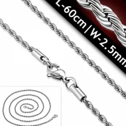 2,5mm snoet rope stålhalskæde - 60cm