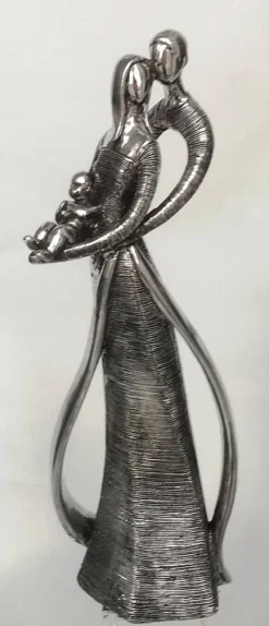 Mor - Far og Barn figur / skulptur i antik sølv / 30cm