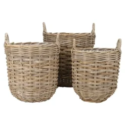 Runde rattankurve / potter med indsats og håndtag