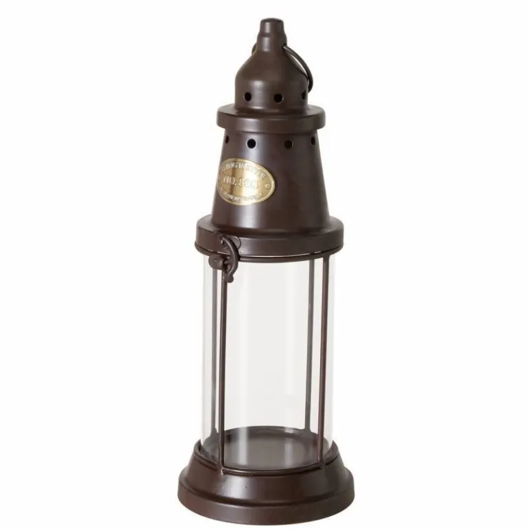 Runde retro lanterner med glas og emblem - 2str.