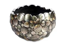 Rund krukke med rustfri stålkant og black lip shell - Ø.50cm