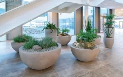 Rund lav fiber krukke / Plante bowle / sort + sandgrå