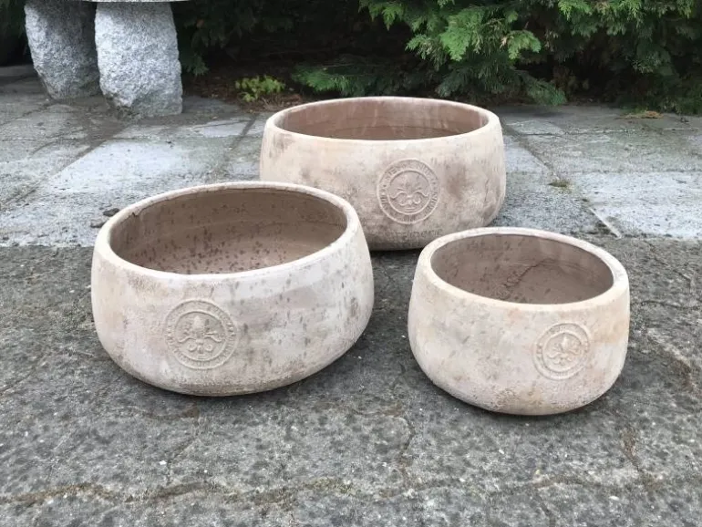 Små lave terracotta krukker i sæt med 3stk