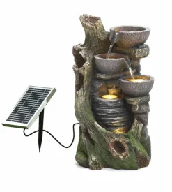 Solcelle Vandfontæne med skåle og LED lys
