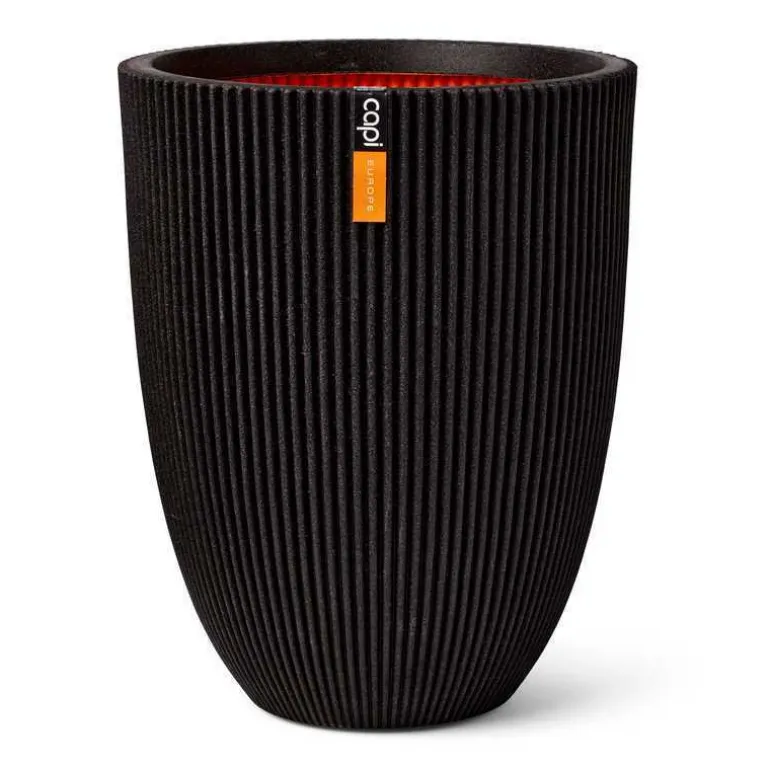 Sort Vase / Krukke elegant groove med horisontale striber/ribber - Livstidsgaranti
