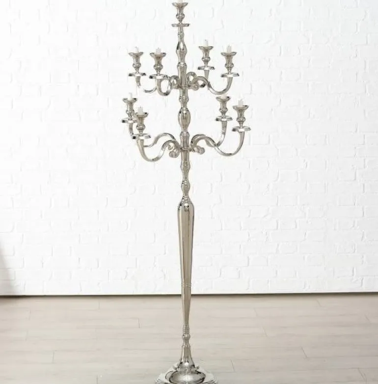 Stor 9 armet kandelaber gulvlysestage i sølv / alu - 180cm