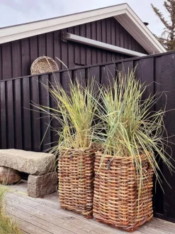 Store firkantede flettede rattan kurve / krukker - M/U Hjul