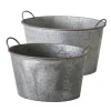 Store ovale zink potter / baljer med håndtag - Sæt
