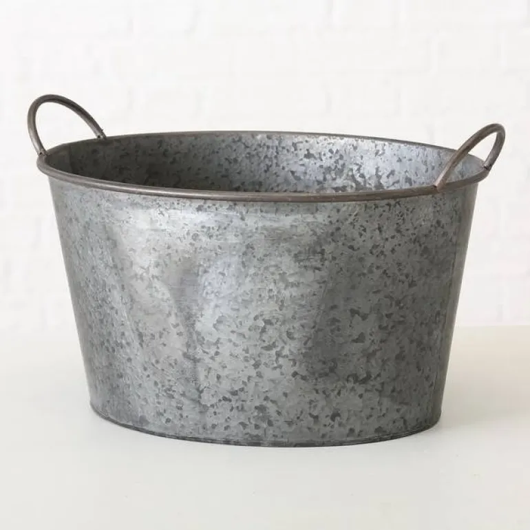 Store ovale zink potter / baljer med håndtag - Sæt