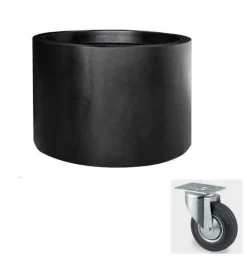 Store runde indendørs Jumbo plantekrukker med hjul - sort eller grå - ø.90 + ø.110cm