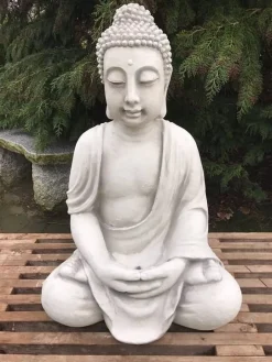 Stor hvid have buddha i cement / beton - 67cm