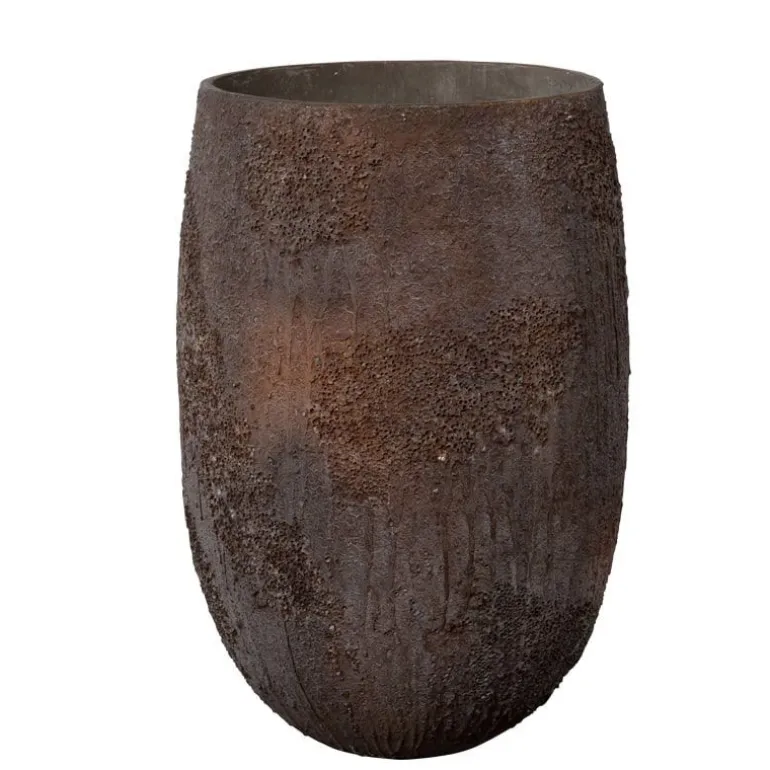 Stor H.75xØ.50cm rustik krukke med lava mønster - Sandgrå eller Brun