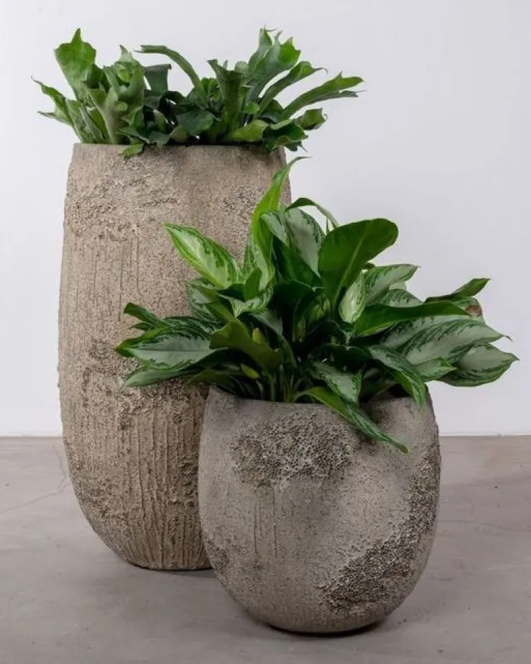 Stor H.75xØ.50cm rustik krukke med lava mønster - Sandgrå eller Brun