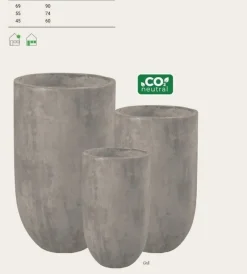 Stor indendørs rund krukke i fiberbeton - H.74 + H.90 - Cementlook - Topkvalitet