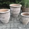 Terracotta krukker i sæt - 3stk antik choko med deko bånd
