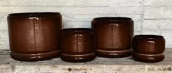 Upcycled plantepotter i metal - Sæt med 3stk - Kastanje + Gråblå + Flaskegrøn