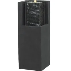 Vandskulptur i granitlook med lys - sort eller grå - 88cm