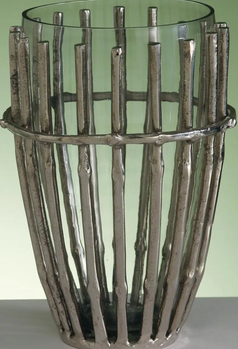 Vase med stænger i rå aluminium og glas - H.29cm